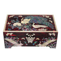 Mother of Pearl Peacock Wooden Red Jewelry Keepsake Trinket Treasure Chest Box 