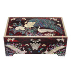 Mother of Pearl Peacock Wooden Red Jewelry Keepsake Trinket Treasure Chest Box 