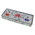 Mother of Pearl Inlay Desk Wood Pen Pencil Brush Holder Lid Case Box Organizer