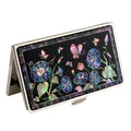 MOP Blue Morning Glory Flower Design Black Business Credit Name Card Holder Case