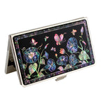 MOP Blue Morning Glory Flower Design Black Business Credit Name Card Holder Case