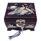 Mother of Pearl Inlay Purple Wood Jewelry Necklace Music Box Chest Case Storage