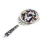 MOP Flower Butterfly Design Cosmetic Makeup Hand Held Vanity Pouch Beauty Mirror