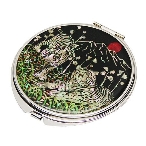 Korean Tiger Shell Compact Mirror – Bold Mother of Pearl Purse Makeup Mirror