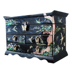 Mother of Pearl Inlay Asian Lacquer Wood Blue Treasure Chest Jewelry Drawer Box