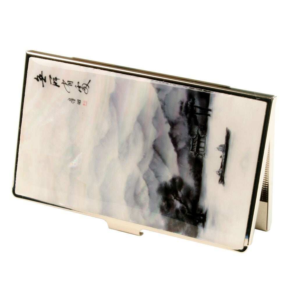 Mother of Pearl Boat Metal RFID Block Business Credit Name ID Card Case Holder