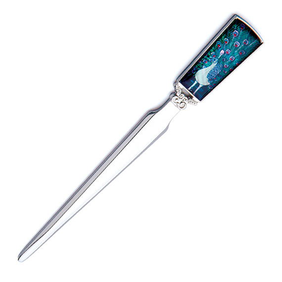 Mother of Pearl Peacock Design Steel Sword Knife Blade Letter Envelope Opener