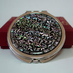 Mother of Pearl Black Compact Cosmetic Makeup Round Handbag Purse Pocket Mirror