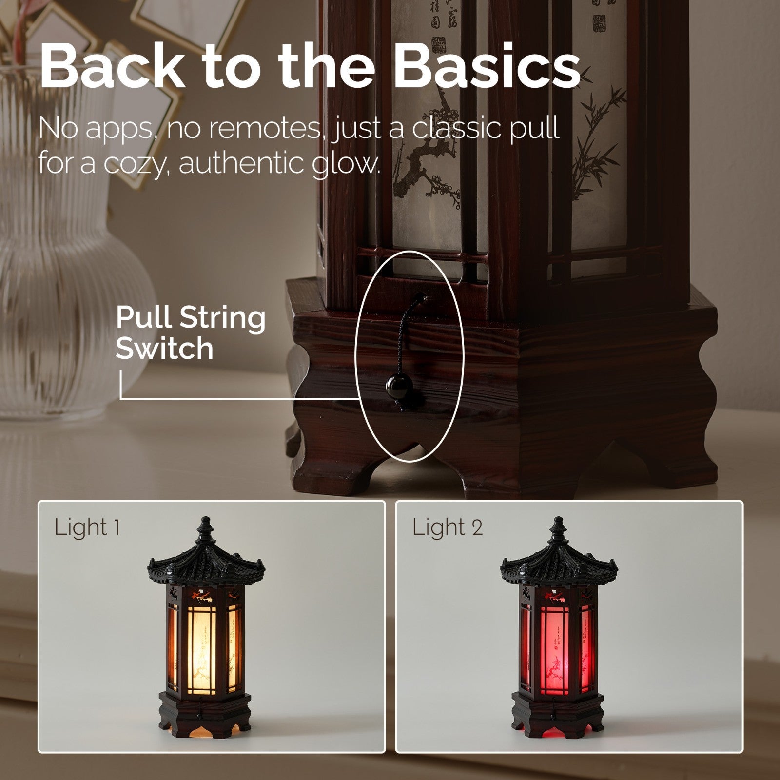 Hexagonal Carved Wood Lantern Brown Art Deco Bedside Bedroom Table Lamp Light