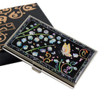 Mother of Pearl Metal Slim Black Business Credit Name ID Card Money Holder Case 