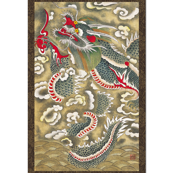 Wall Art Interior Decor Hanging Scroll Korean Folk Red New Dragon Painting Print