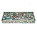 Mother of Pearl Inlay Desk Wood Pen Pencil Brush Holder Lid Case Box Storage