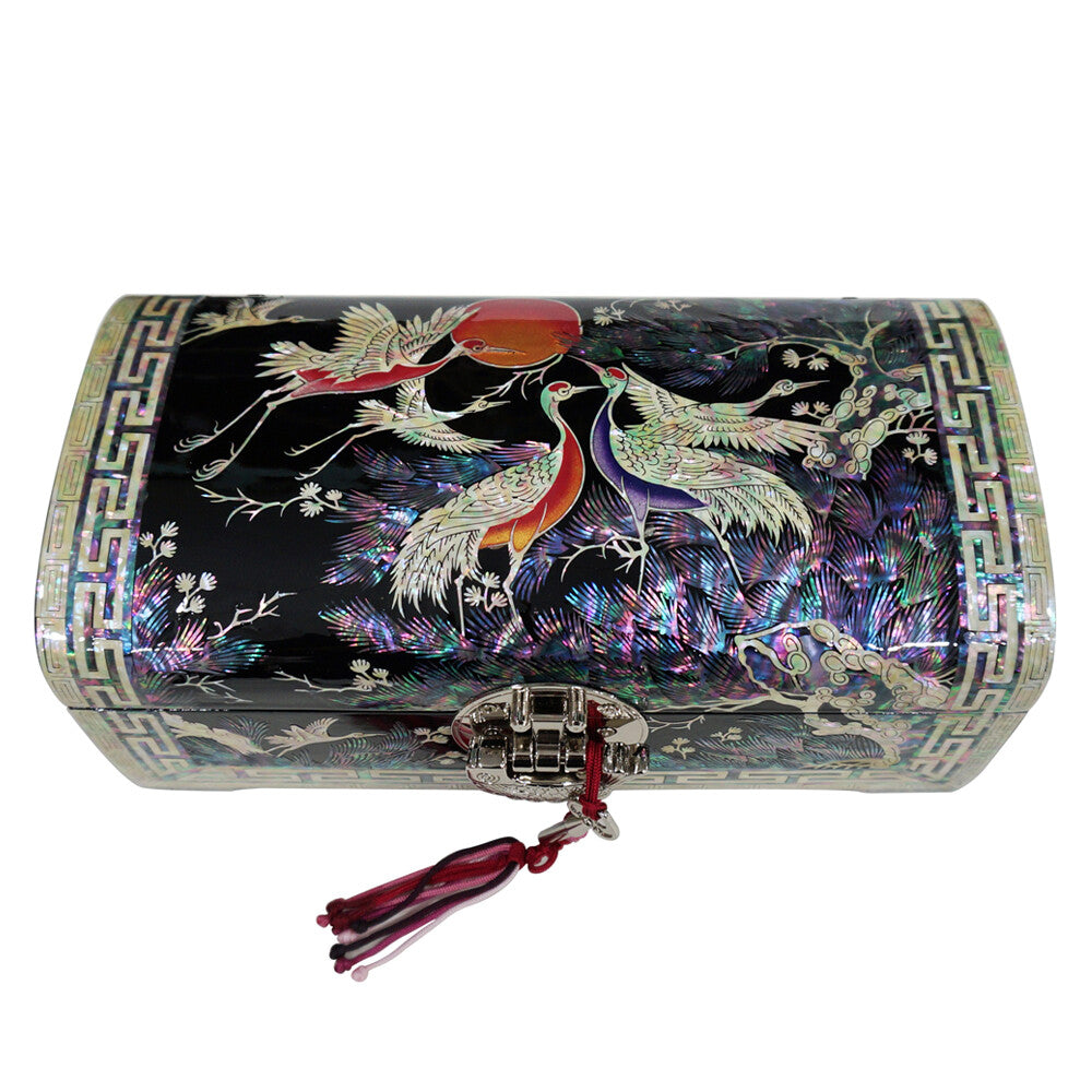 Mother of Pearl Art Inlay Wood Korean Black Jewelry Keepsake Treasure Chest Box