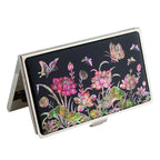 MOP Pink Lotus Flower Green Leaf Design Business Credit Name ID Card Holder Case