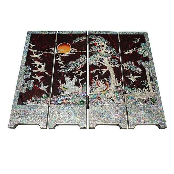Mother of Pearl Inlay Wood Mini Folding Screen Asian Wall Art Deco Home Accent