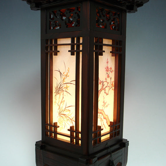Wood Shade Asian Oriental House Lantern Bedside Dragon Art Deco Table Lamp Light