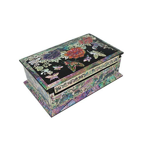Mother of Pearl Flower Office Desk Art Decor Business Name Card Holder Case Box