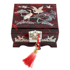 Mother of Pearl Wood Musical Red Jewelry Necklace Ring Music Treasure Box Case