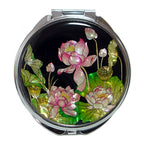 Mother of Pearl Pink Lotus Flower Design Compact Cosmetic Makeup Hand Mirror