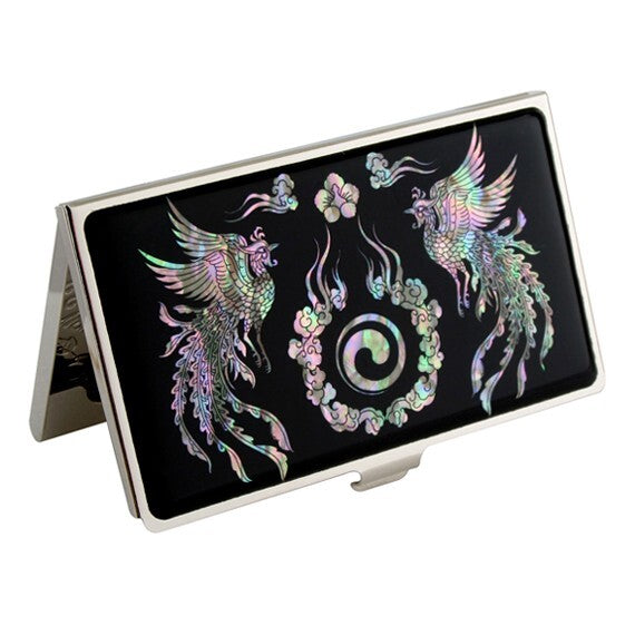Mother of Pearl Phoenix Design Business Card Case Credit Name ID Wallet Holder