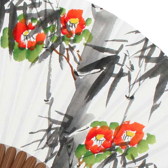 Hand Folding White Paper Bamboo Wall Art Home Deco Handmade Flower Painting Fan
