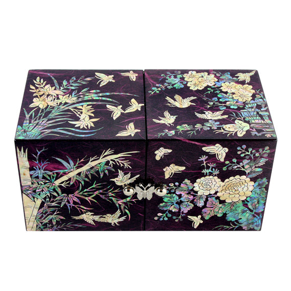 Mother of Pearl Black Wood Noble Plant Jewelry Treasure Trinket Box Chest Case 