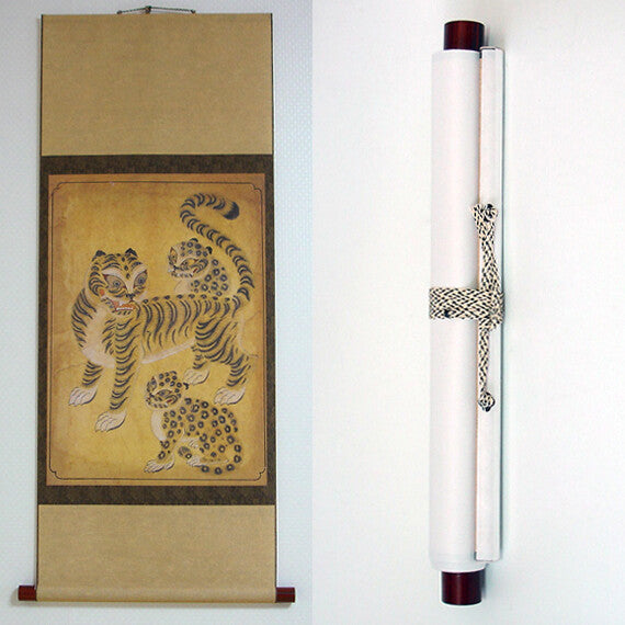Leopard Tiger Animal Painting Wall Art Hanging Home Room Decor Asian Scroll  