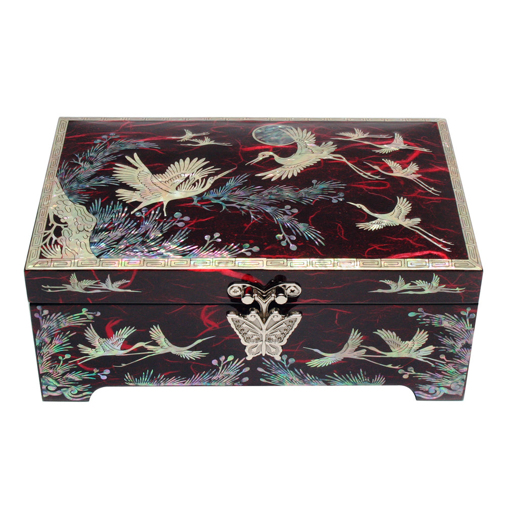 Mother of Pearl Art Wood Lacquer Red Treasure Chest Jewelry Keepsake Trinket Box
