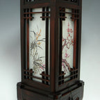 Wood Shade Asian Oriental House Lantern Bedside Dragon Art Deco Table Lamp Light