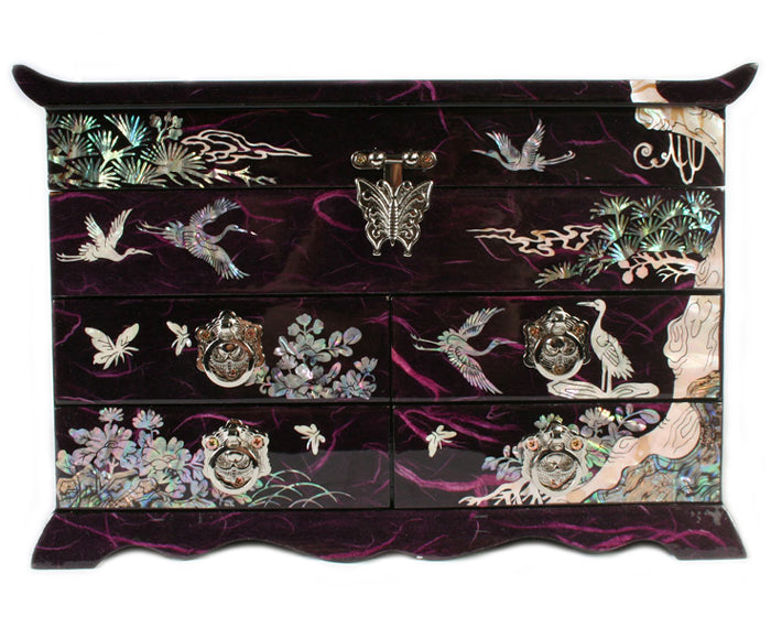 MOP Asian Lacquer Wood Purple Treasure Chest Jewelry Keepsake Trinket Gift Box 