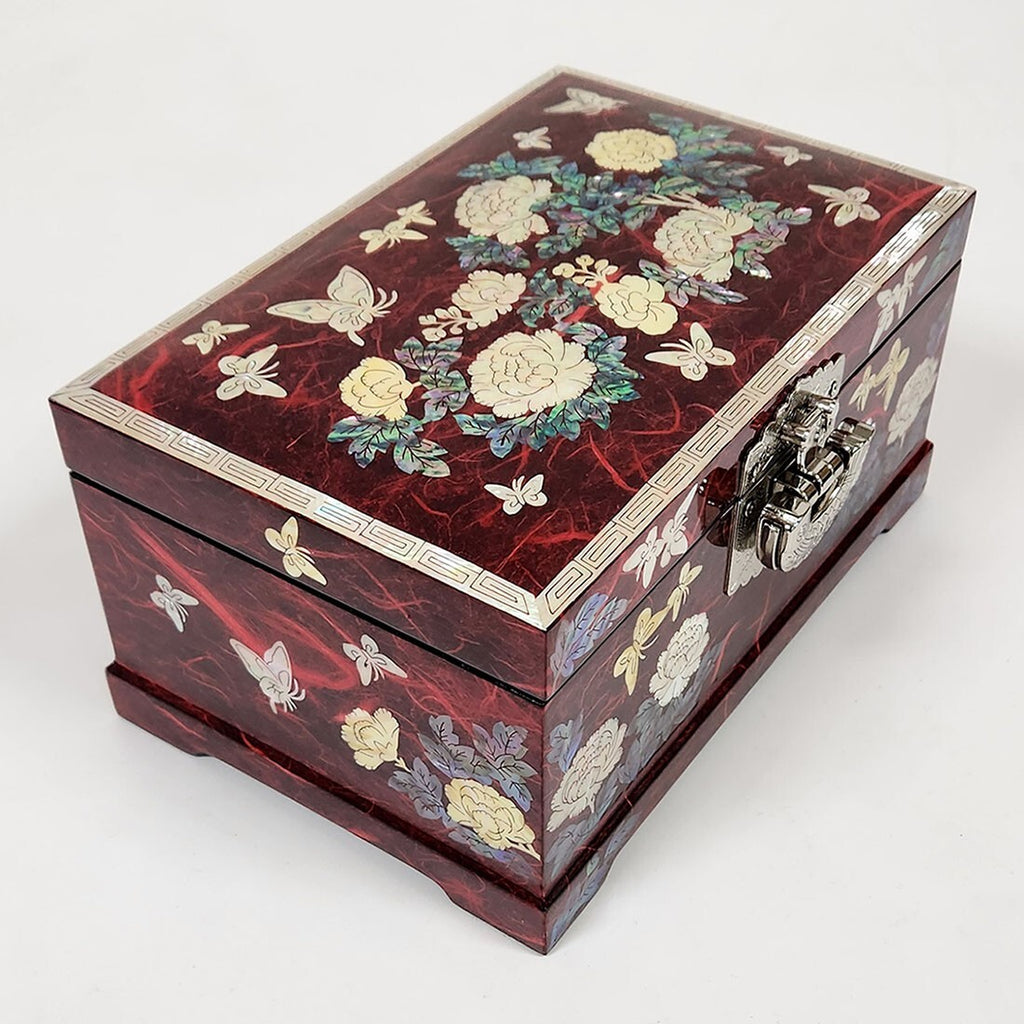 Mother of Pearl 2-Tier Lacquer Wood Jewelry Trinket Keepsake Chest Box Storage