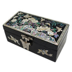 MOP Oriental Black Wood Jewelry Earring Ring Necklace Trinket Box Case Holder