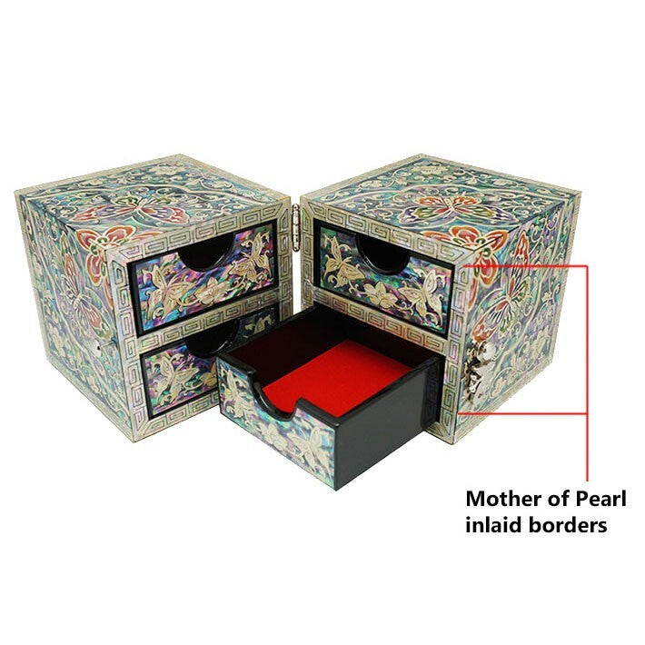 Mother of Pearl Inlay Butterfly Flower Wood Jewelry Box Keepsake Chest Gift Case