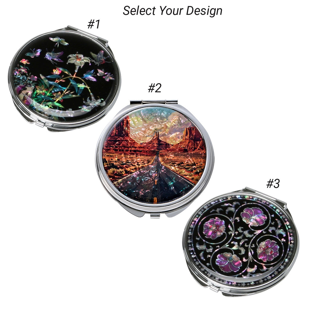 Personalized Mother of Pearl Compact Makeup Purse Mirror, Custom Engraved Pocket