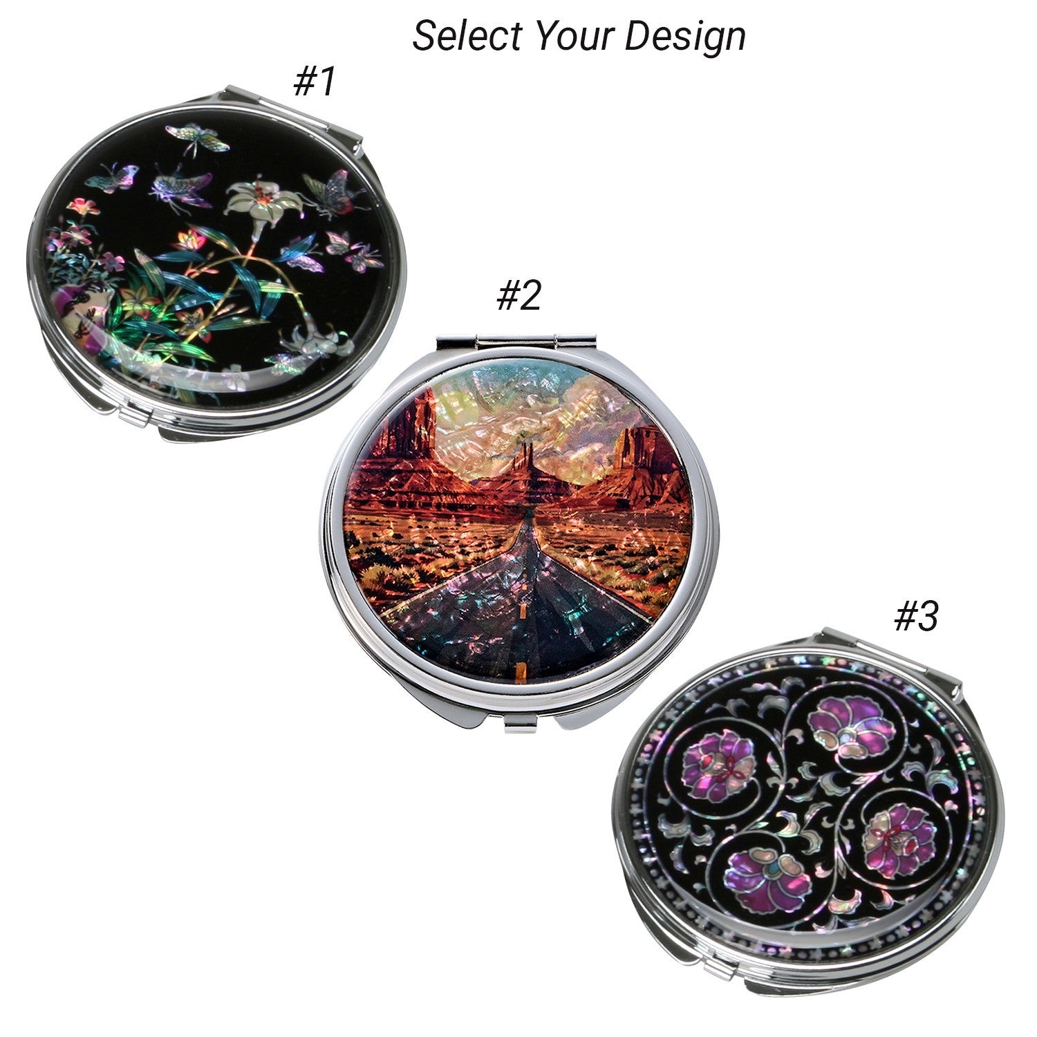 Personalized Mother of Pearl Compact Makeup Purse Mirror, Custom Engraved Pocket