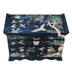 Mother of Pearl Inlay Asian Lacquer Wood Blue Treasure Chest Jewelry Drawer Box