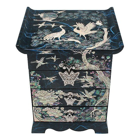 Mother of Pearl Wood Art Decorative Blue Jewelry Trinket Keepsake Gift Box Chest