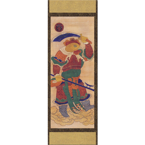 Chinese Zodiac Sign 12 Animal Guardian Deity Rooster Hanging Scroll Painting