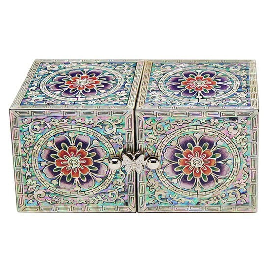 Mother of Pearl Wood Treasure Jewelry Earrings Ring Box Case Storage Organizer