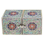 Mother of Pearl Wood Treasure Jewelry Earrings Ring Box Case Storage Organizer