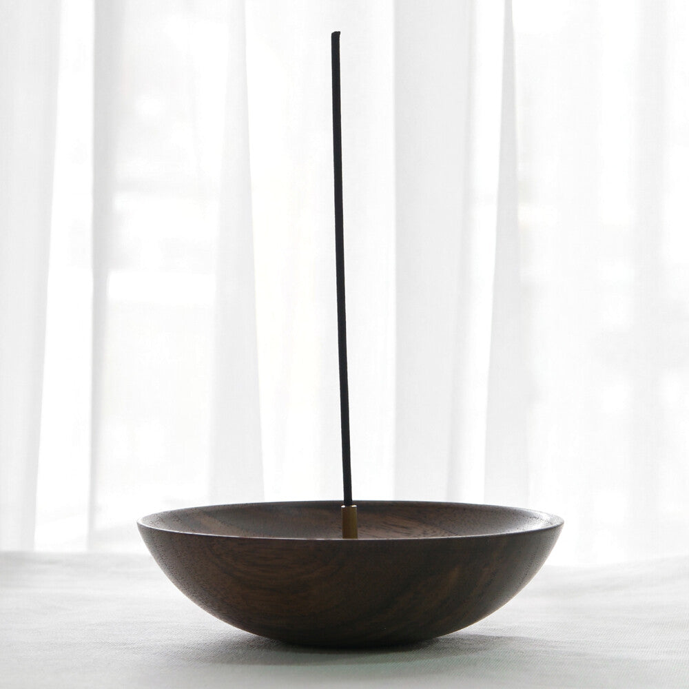 Solid Walnut Wood No Mess Incense Stick Round Bowl Holder Burner Ash Catcher 