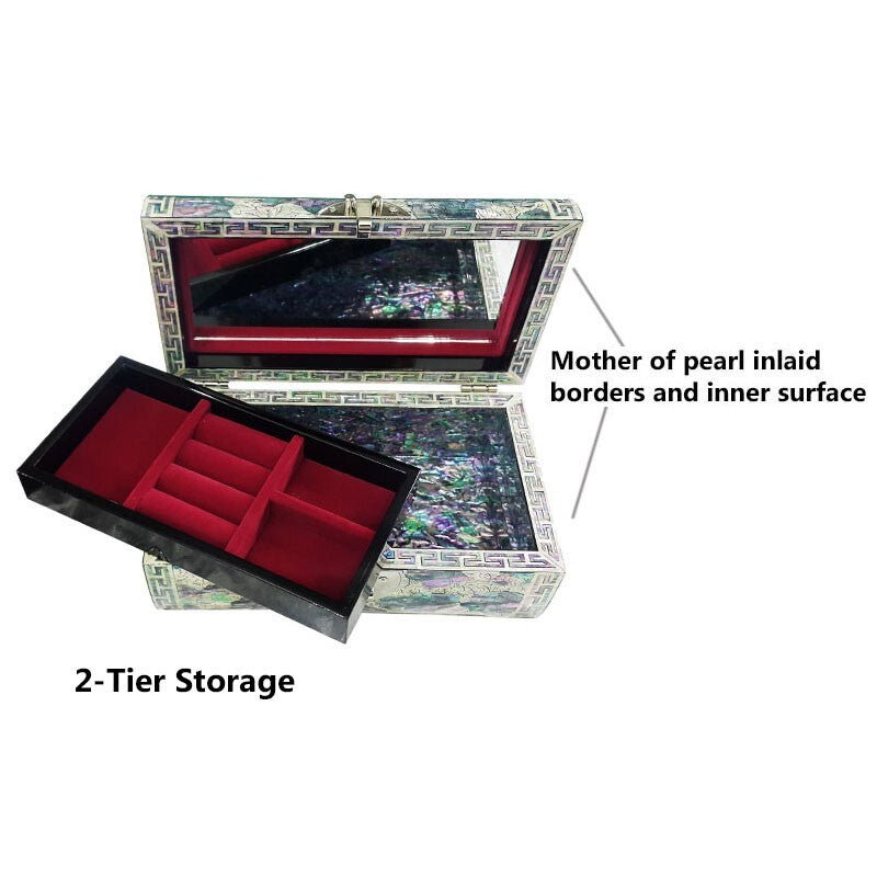 Mother of Pearl Flower 2-Tier Wood Jewelry Box Trinket Treasure Keepsake Chest