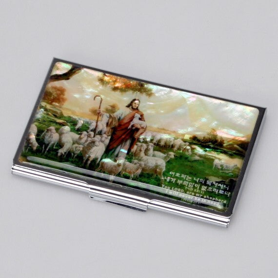 MOP Jesus Good Shepherd Metal RFID Block Business Credit Name Card Case Holder