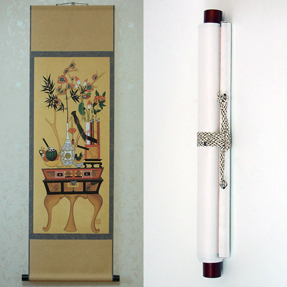 Wall Living Room Decor Hanging Scroll Korean Folk Flower Vase Art Painting Print