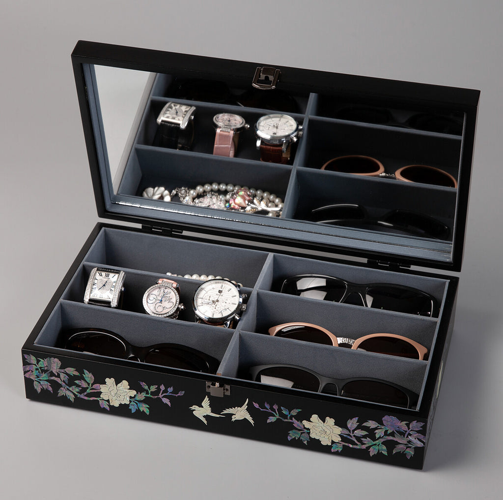 Mother of Pearl Peacock Sunglass Box Eyeglasses Display Storage Show Case Holder
