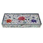 Mother of Pearl Inlay Desk Wood Pen Pencil Brush Holder Lid Case Box Organizer