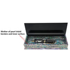 Mother of Pearl Inlay Desk Wood Pen Pencil Brush Holder Lid Case Box Organizer