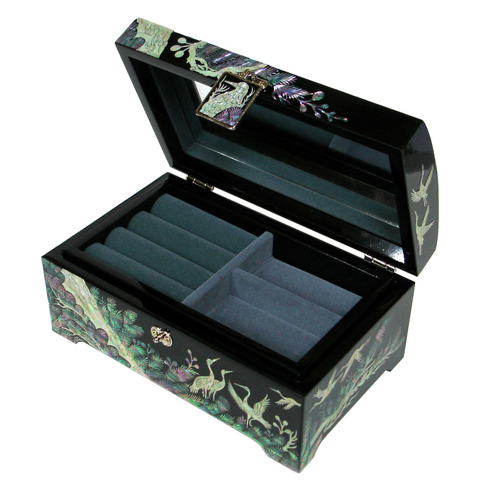 Mother of Pearl Black Wood Jewelry Earrings Ring Necklace Gift Box Case Storage
