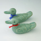 Celadon Green Art Pottery Ceramic Porcelain Green Duck Miniature Figurine Set