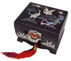 Mother of Pearl Inlay Wood Musical Jewelry Necklace Ring Music Treasure Box Case